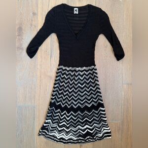 Missoni Women’s Black & White V-Neck 3/4 Sleeve Knee Length Dress Size 2